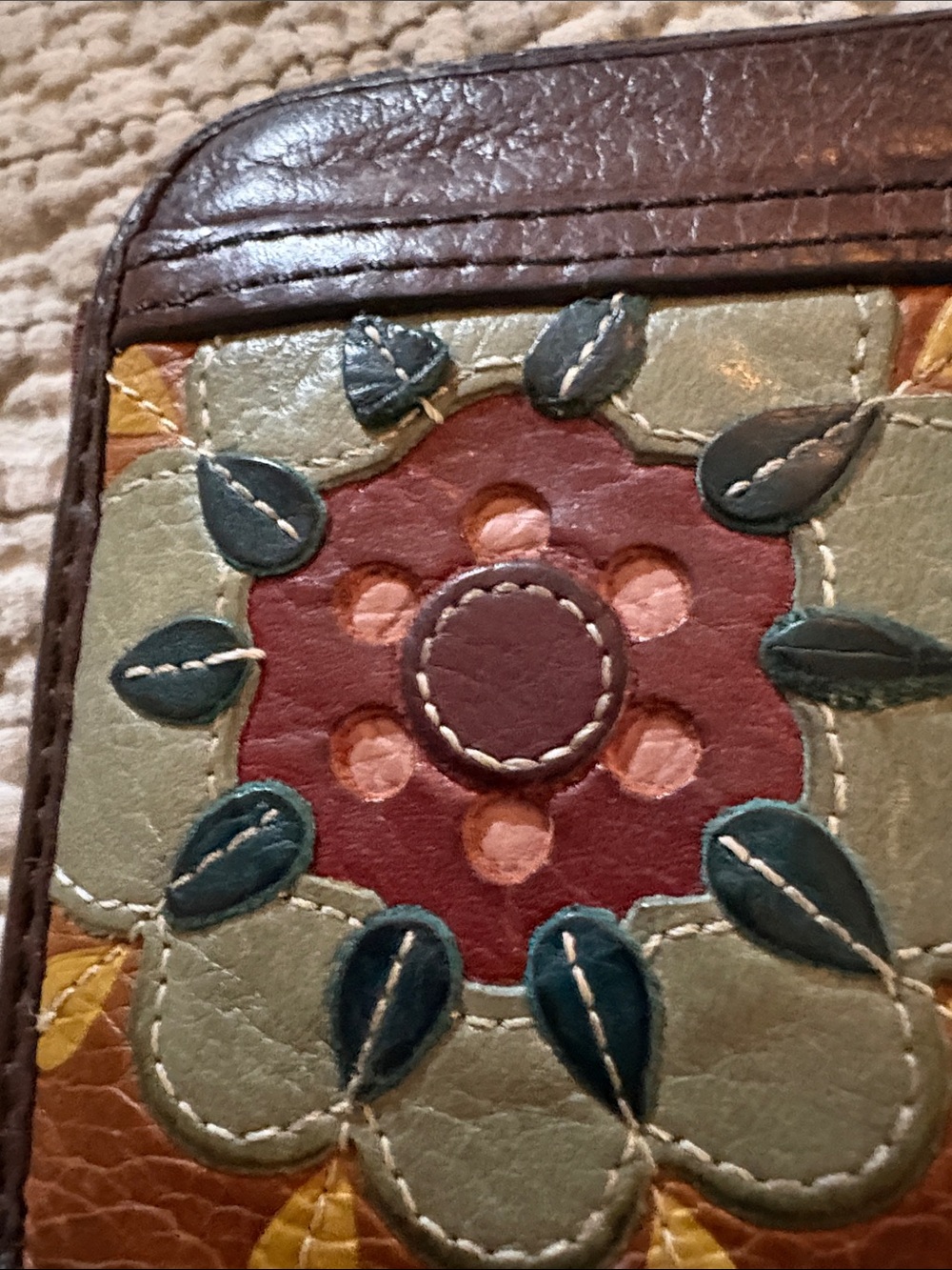 Fossil Brown Leather Wallet with Colorful Floral Appliqué - Picture 5 of 6